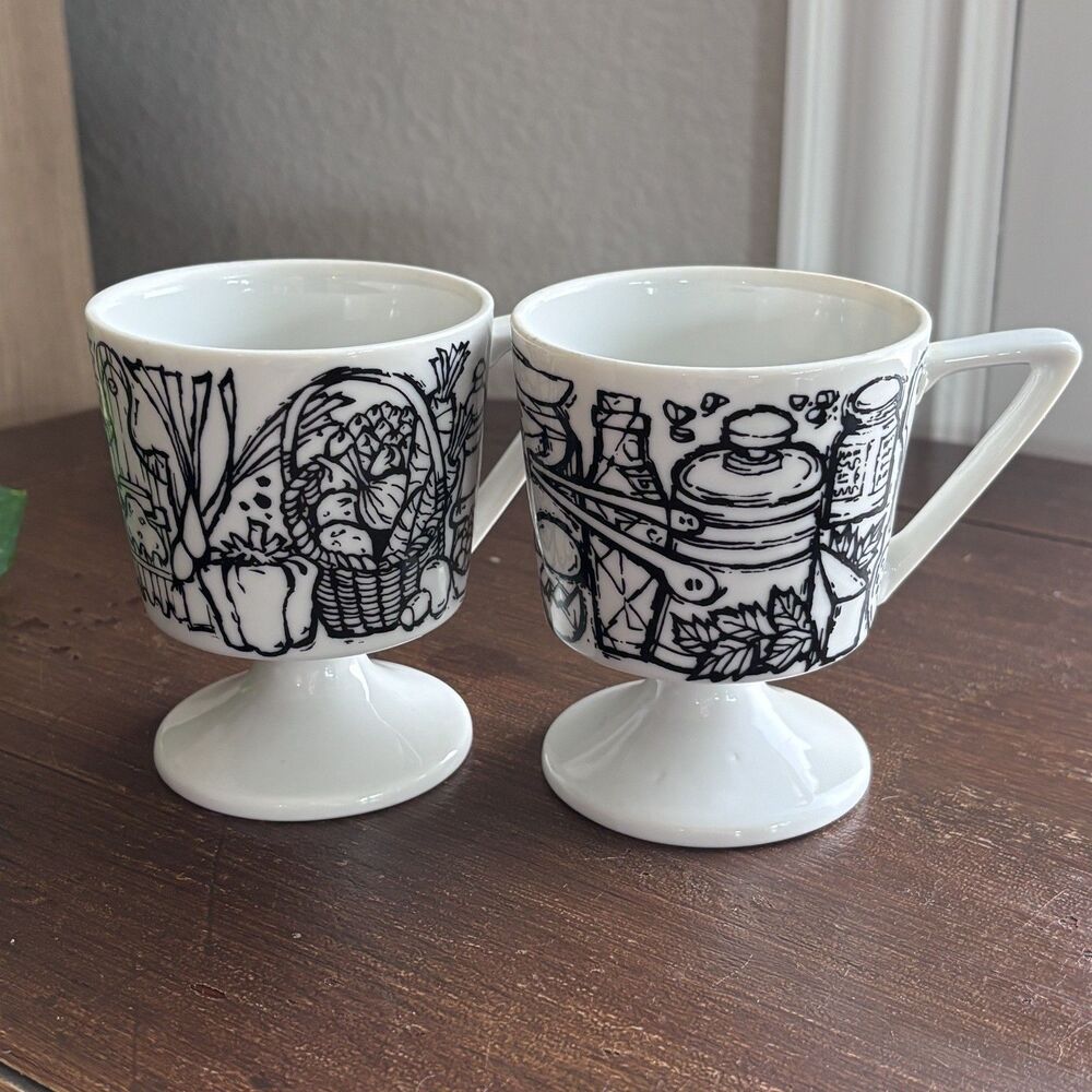 Set of 2 MCM Kitchen Essentials Pedestal Mugs Made in Japan